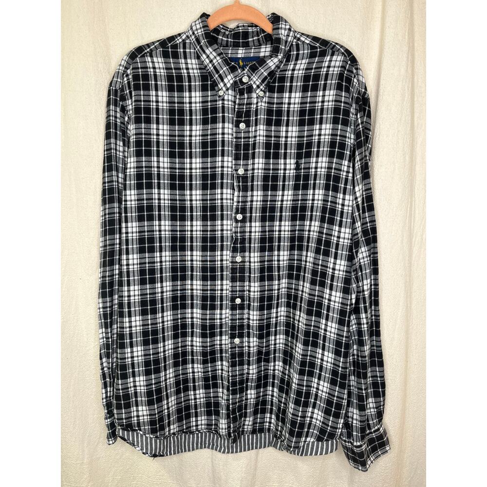 Ralph Lauren Thick Soft Black White Plaid Prep Old Money Flannel Shirt XXL